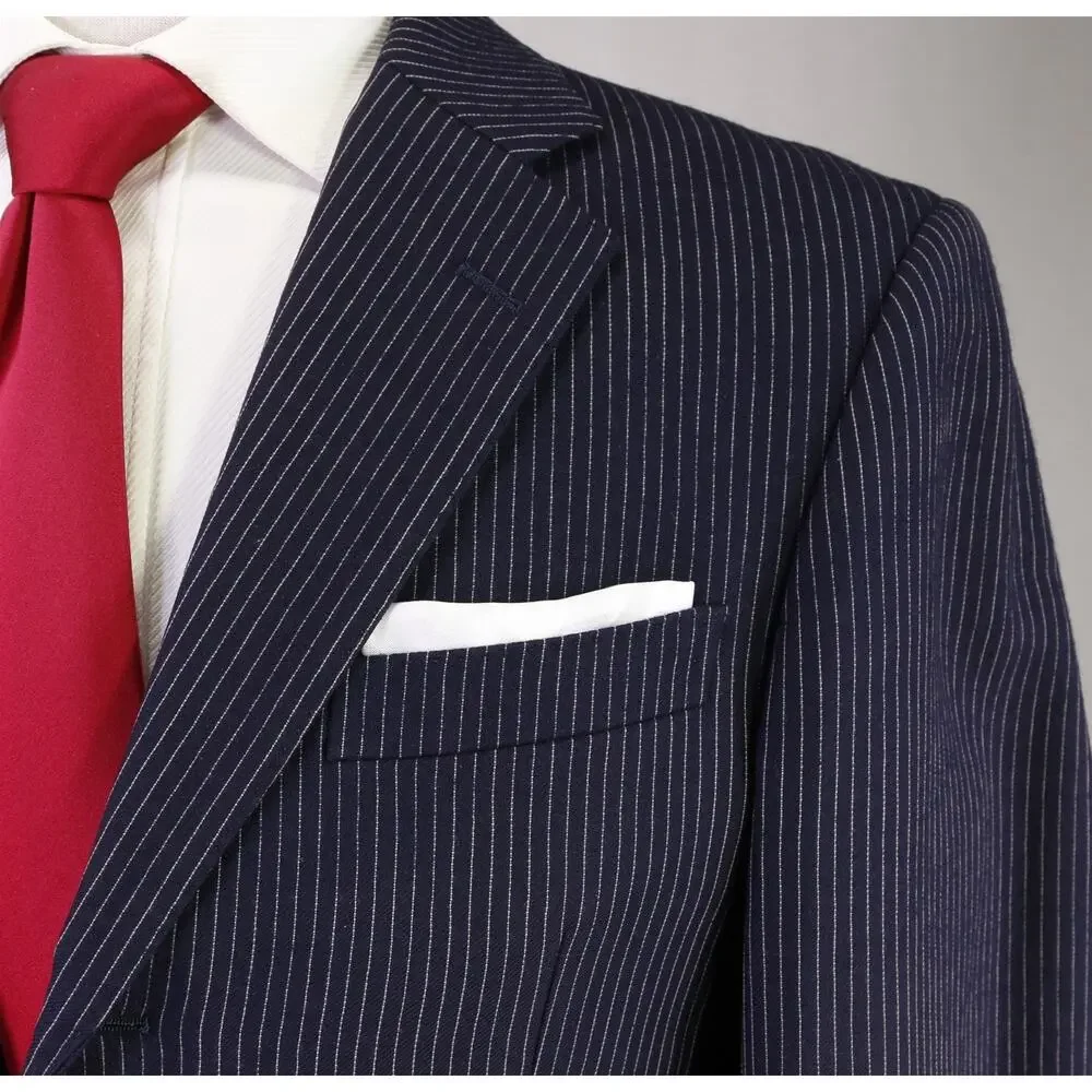 Richard James Savile Row Navy Blue Thin Striped British Wool 3/2 Lapel Suit 38R